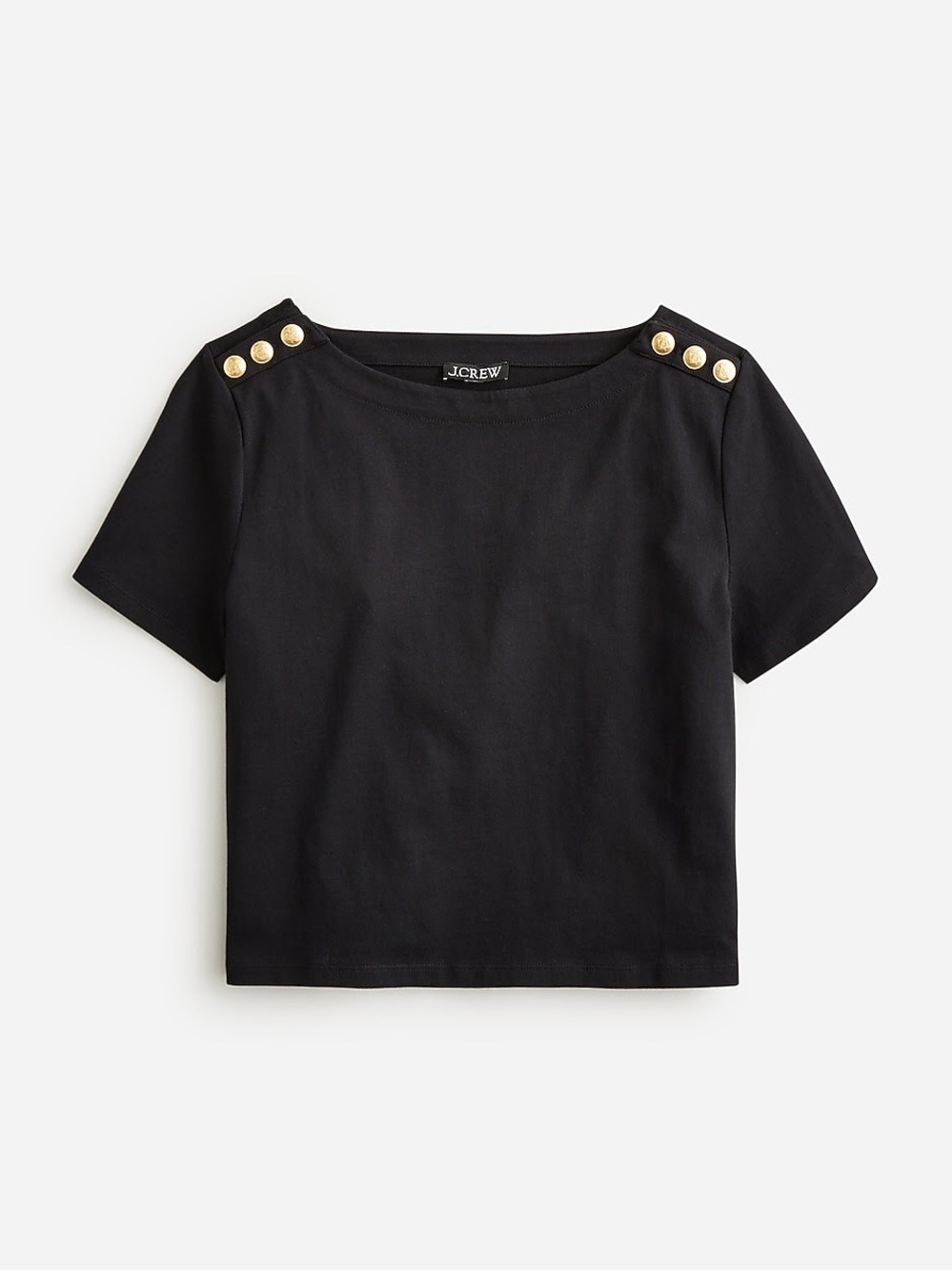 J. Crew Black Short-Sleeve Tee with Gold Button Shoulders